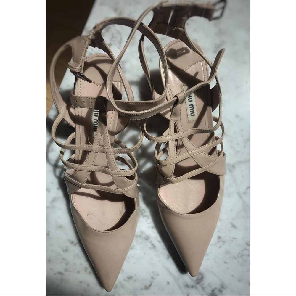 Miu Miu Nude Patent Pointed Toe Heels Sz 39!